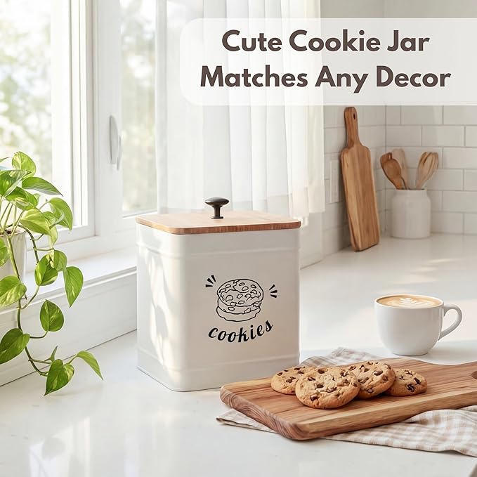 PERFNIQUE Cookie Jar with Lid Airtight, Cookie Tin with Bamboo Lid, Cute Cookie Jars for Kitchen Counter Decorative, 1 Gallon Food Storage Container for Candy, Cookies, Dessert, Farmhouse Home Decor