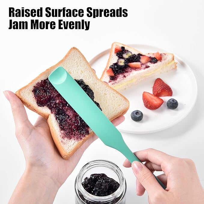 Doosu 18/8 Stainless Steel Food-Grade Measuring Coffee Scoop with 4.3in Long Handle (1 & 2 Tbsp) and 600°F Heat Resistant Silicone Jar Scraper Spatula (Aqua Sky)
