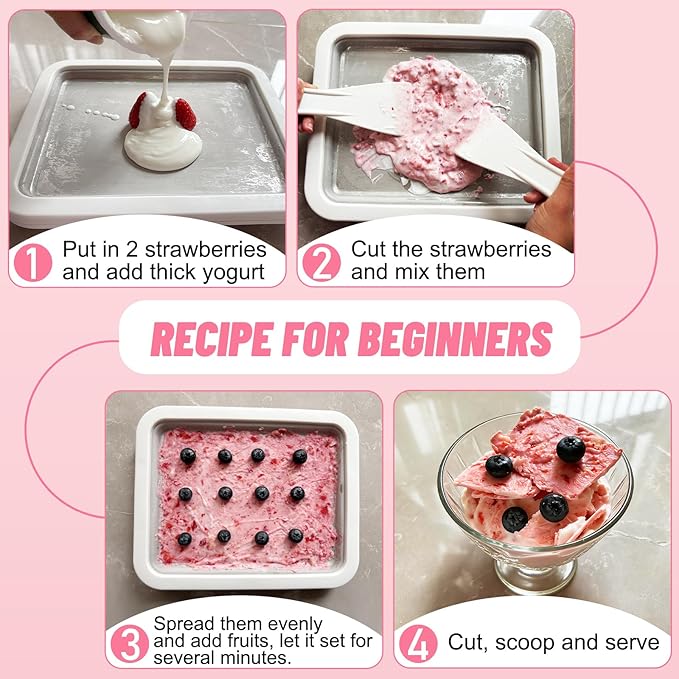 Rolled Ice Cream Maker Kit, At Home Ice Cream Roller Maker Machine with Instant Freeze Tray with Lid & 2 Spatulas, roll ice cream maker for Family Activities, Frozen Yogurt Machine