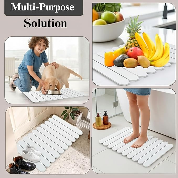Stone Drying Mat 24ā³Ć16ā³ Large - Ultra Fast Absorbent Kitchen Counter & Bathroom Mat, Diatomaceous Earth Foldable Non-Slip for Dishes, Pets, Plants