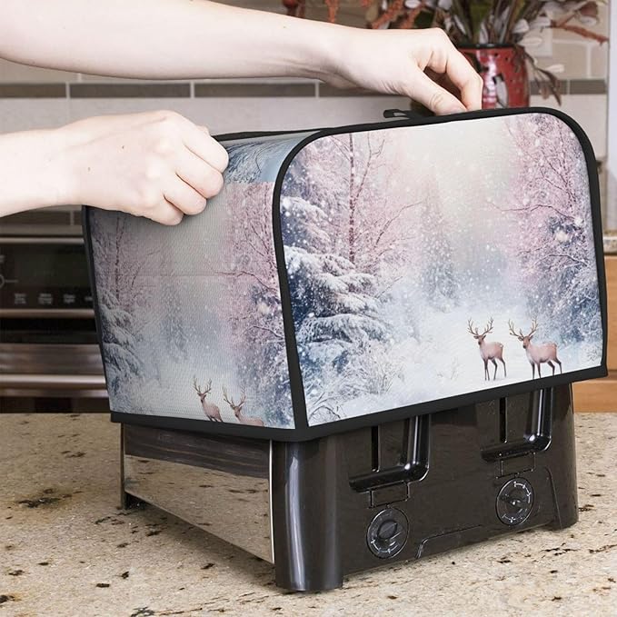 Toaster Cover 4 Slice Winter Deer Forest Christmas Kitchen Small Appliance Covers with Pockets Dust and Fingerprint Protection