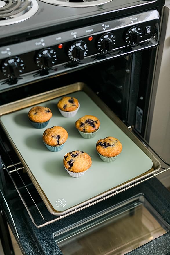 The Silicone Kitchen Silicone Oven Baking Mats BPA Free, Extra Thick, Half Sheet 16 in by 11.75 in, Set of 2, Green and Gray