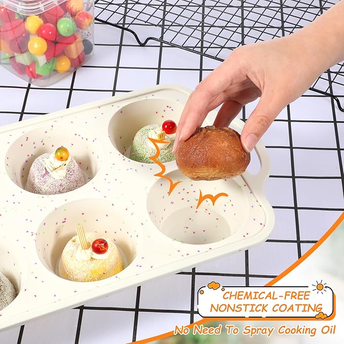 SHENLIU 4 Pcs Silicone Baking Pan Set, Mini Muffin Pan For Baking With Metal Reinforced Frame, Nonstick Loaf, Mini Muffin, Round Pans, Cupcake Baking Pans Molds for Oven, Dishwasher Safe Brownie Pan