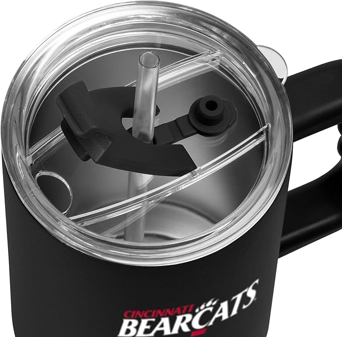 Logo Brands NCAA 40 oz Tumbler with Handle -Stainless Steel Insulated Travel Tumbler with Straw Lid – Powder Coated, Leak-Resistant, Keeps Drinks Hot/Cold – Great for Tailgating, or Everyday Use
