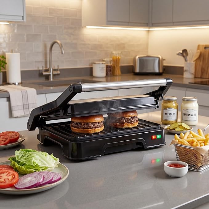 KEINVE Panini Press Grill & Sandwich Maker - 2-Slice, 180° Adjustable Hinge, 850W Electric Grill Non-Stick Cast Aluminum Plates for Panini, Steak, Bread & More, Easy to Clean, Perfect for Kitchen
