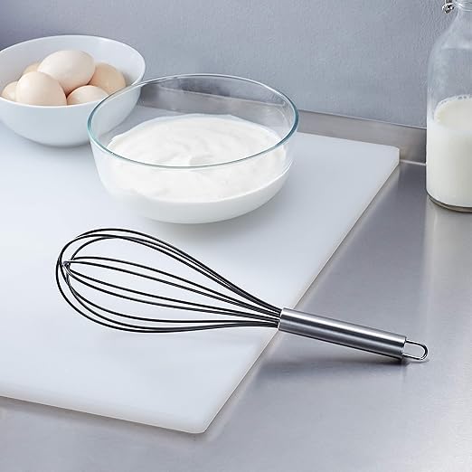 Amazon Basics Stainless Steel and Silicone Non-Stick Coated Whisk Set, 8", 10", and 12", Pack of 3, Black