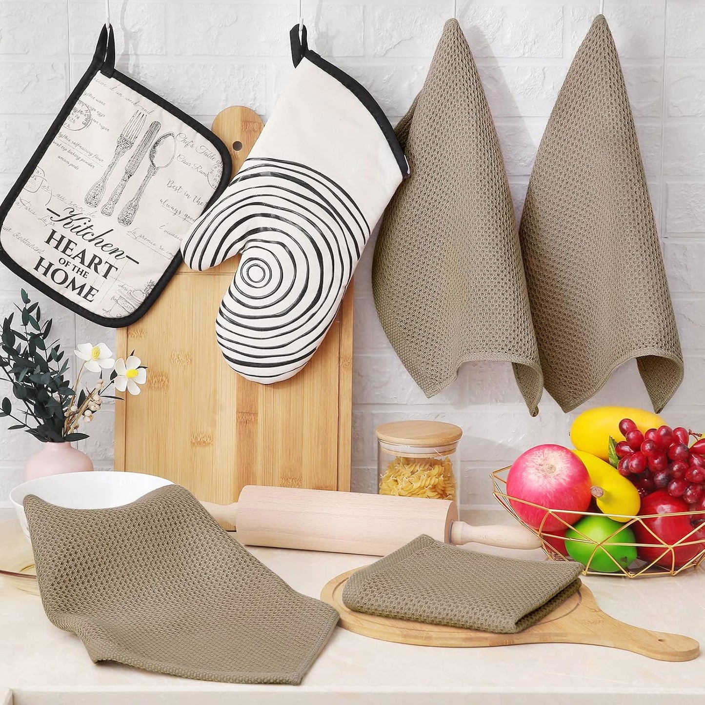 Homaxy 100% Cotton Waffle Weave Kitchen Dish Cloths, Ultra Soft Absorbent Quick Drying Dish Towels, 12 x 12 Inches, 8-Pack, Tan