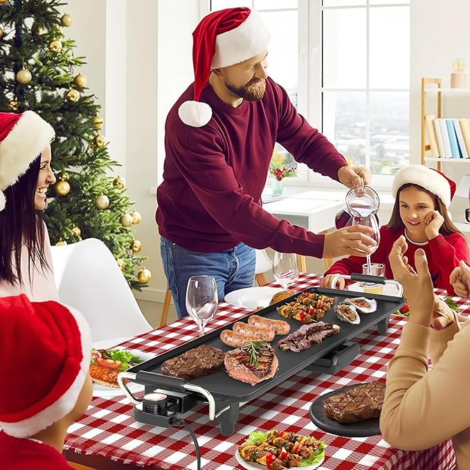 27” Electric Griddle, Extra Large Nonstick Teppanyaki Grill with Adjustable Temperature, Drip Tray & Insulated Handles, Easy-to-clean Pancake Griddle, BBQ Grill for Indoor Outdoor & Party