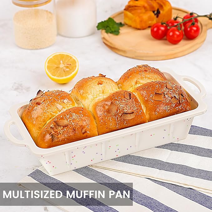 Vinino Silicone Bread Loaf Pan with Metal Reinforced Frame, 9.5 x 5 in Non-stick Silicone 1 lb Loaf Pan for Baking, 2 Pack Durable Bread Pan for Oven Dishwasher Safe - Cream