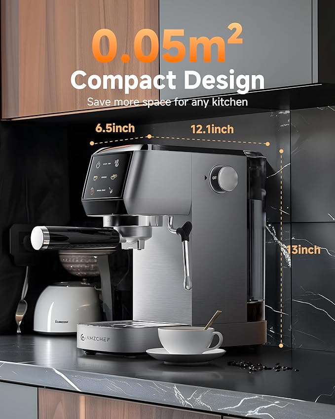AMZCHEF 51mm Coffee Espresso Machine 20 Bar – Professional Coffee Maker with Milk Frother, Compact Stainless Steel Espresso Maker for Cappuccino, Latte, Mocha, 44oz Water Tank