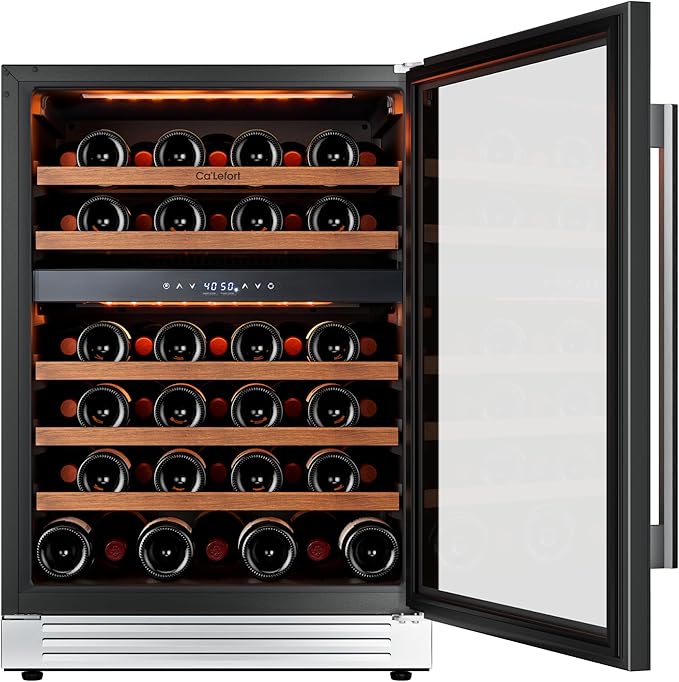 Ca'Lefort Wine Fridge & Cooler - 24 Inch 52 Bottle Wine Cooler Refrigerator, 40-65°F Dual Zone Wine Refrigerator Glass Door, 3 LED Built-in or Freestanding Fridge for Home/Bar/Kitchen (5.65 cu.ft)