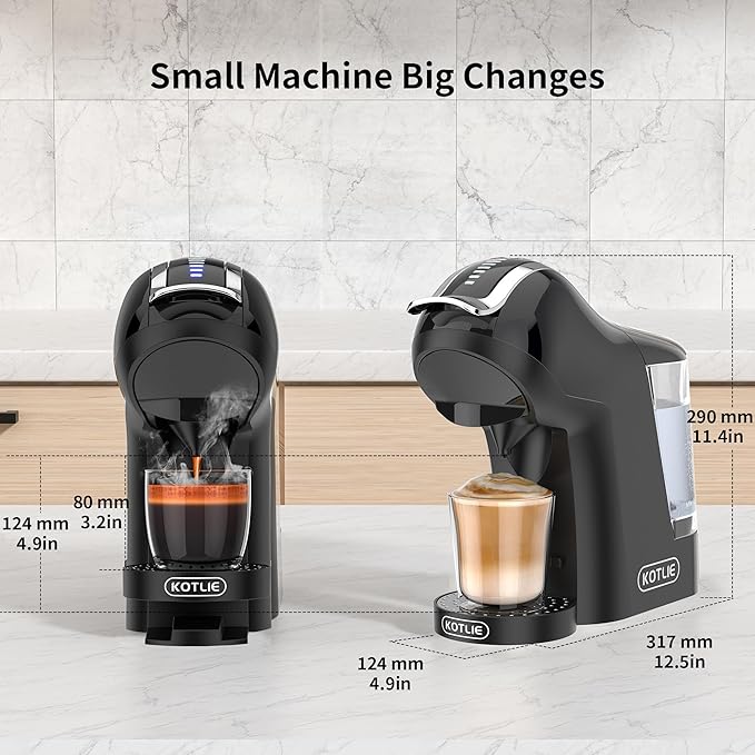 KOTLIE Single Cup Coffee Maker, Multi Capsule Machine Compatible With Various Capsule Types, 4 Temperature Settings, 7 Water Volume Levels,19 Bar(Glossy Black)