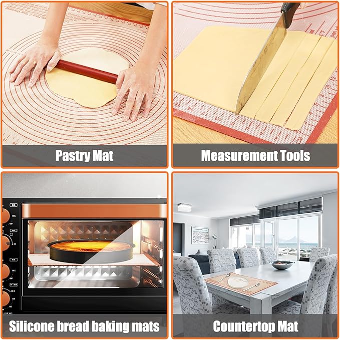 Silicone Pastry Mat 36x24 Inch Nonstick Baking Mat -Perfect for Doug, Pastry, Dough Rolling, Kneading Board, Pie Crust, Fondant, Pasta/Pizza, Kitchen Counter Mat