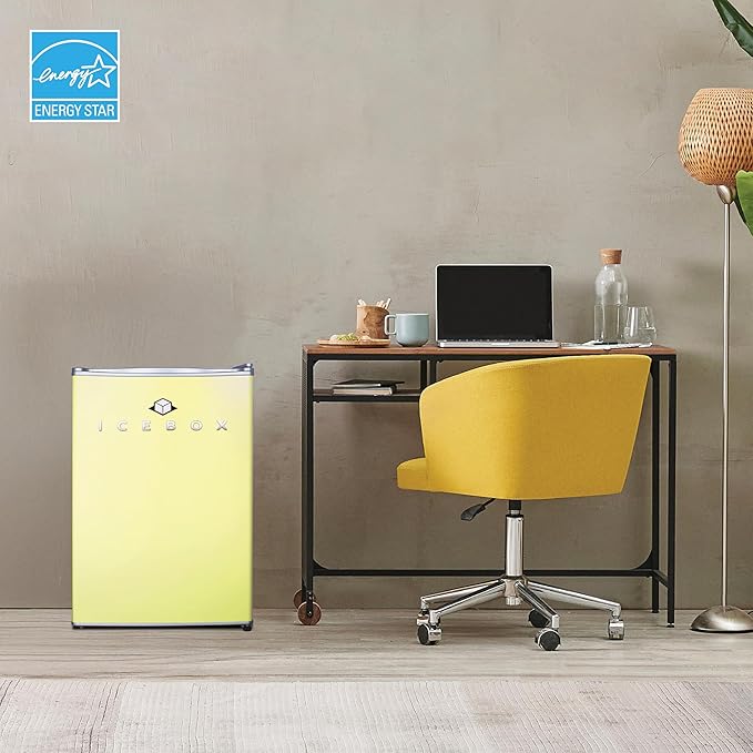 ICEBOX 2.5 Cu. Ft. Compact Refrigerator, ENERGY STAR Certified Small Refrigerator, Single Door Mini Fridge with Chiller Compartment, R600a Refrigerant, IBCR25SUN, Sun Yellow