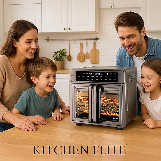Kitchen Elite 26 Quart French Door Air Fryer Oven – Family Size Countertop Convection Cooker with LED Display, Stainless Steel