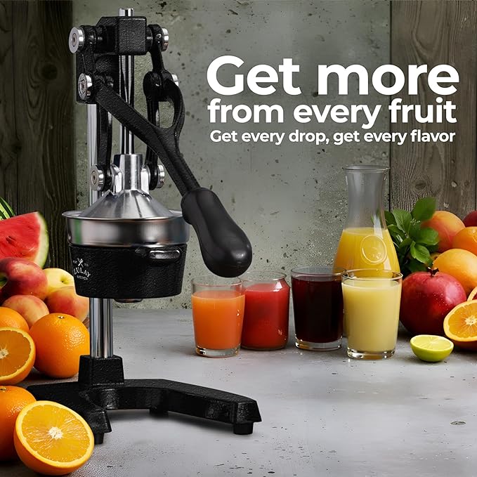 Zulay Kitchen Cast Iron Juicer - Heavy Duty Manual Juicer with Detachable Strainers for Easy Cleaning, Orange Juice Press for Citrus Fruits, Perfect for Bartenders, Juice Lovers & Health Enthusiasts