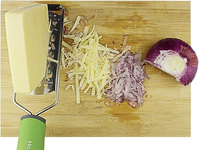 Hoki Found Cheese Grater Shredder Stainless Steel - Kitchen Vegetable & Fruit Grater, Zester, Coarse, Fine & Medium Grating, Green