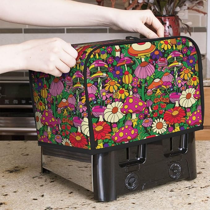 Toaster Cover 2 Slice Colorful Mushroom Flower Trippy Kitchen Small Appliance Covers with Pockets Dust and Fingerprint Protection