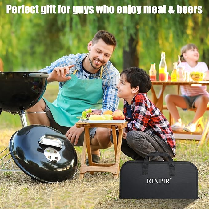31pcs BBQ Grill Accessories Set for Men Dad, Heavy Duty Grilling Tools Gifts for Christmas, Stainless Steel BBQ Utensils Kit with Mats, Grill Brush in Carrying Bag Black