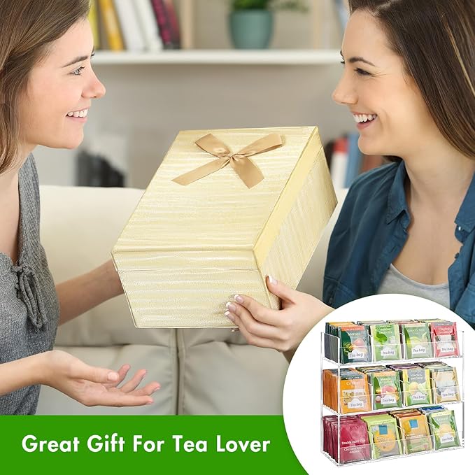 BEYGORM Acrylic Tea Bag Organizer for 216 Tea Packets, No Assembly Required, Display Holder for Countertop, Vertical Tea Bag Caddy for Cabinet, Tea bar Accessories, Teabags Storage Containers