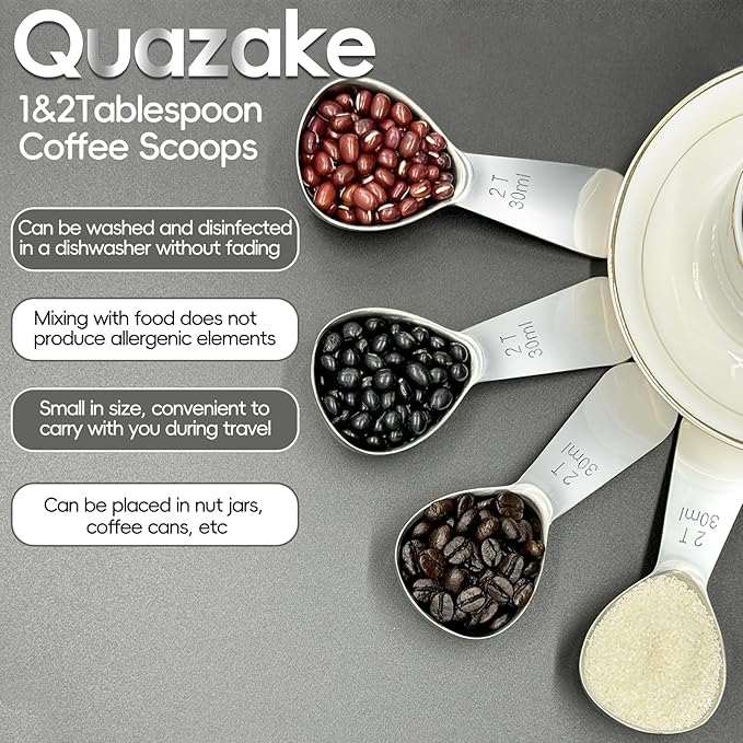 Coffee Scoop 1 Tablespoon Scoop Measuring Spoon for Ground Coffee 2 Pieces,Stainless Steel Small 1 Tbsp Coffee Spoons Measure Protein Powder Suger Bean,Short Handle Fits into Canisters.(1TBSP(15ML*2)