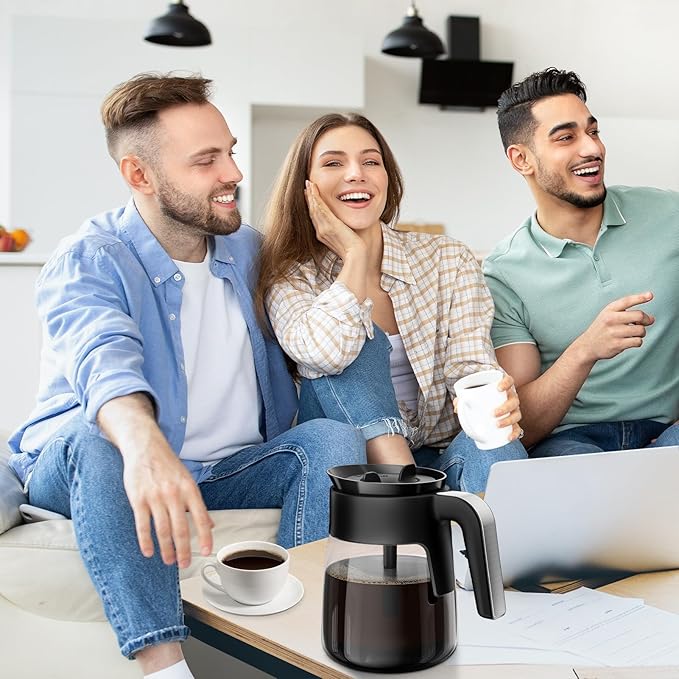 12 Cup Coffee Pot Replacement for Ninja Coffee Maker CFP101 CFP201 CFP301 CFN601 CFP250A CFP300 CFP307, Glass Carafe Replacement with Brew-Through Lid, Ninja Coffee Pot Replacement with Sturdy Handle