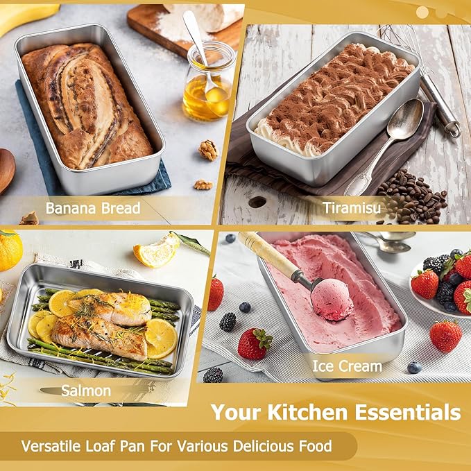TeamFar Loaf Pan, 9¼” × 5” Bread Loaf Pan Meatloaf Pan Stainless Steel for Baking Bread Cake Toast, Healthy & Durable, Dishwasher Safe & Easy Clean