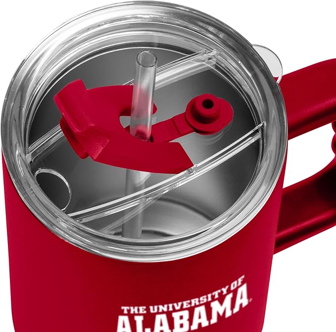 Logo Brands NCAA 40 oz Tumbler with Handle -Stainless Steel Insulated Travel Tumbler with Straw Lid – Powder Coated, Leak-Resistant, Keeps Drinks Hot/Cold – Great for Tailgating, or Everyday Use
