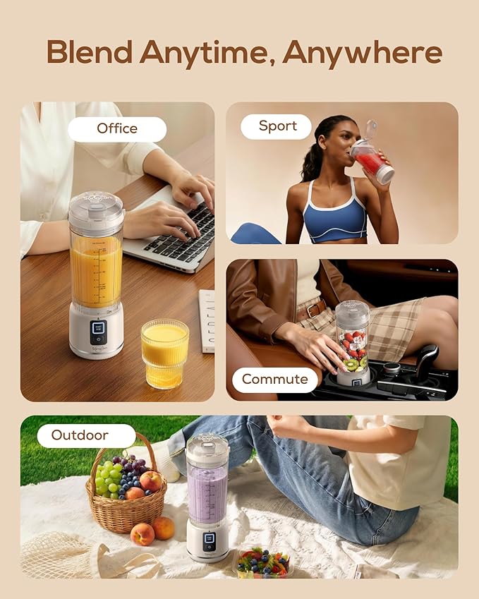 Sangcon Personal Portable Blender for Shakes & Smoothies, 6000mAh Cordless USB-C Rechargeable Blender with 2 Blend Modes, Leakproof Travel Lid, Dishwasher Safe, Ideal for Gym Office Kitchen, BPA-Free
