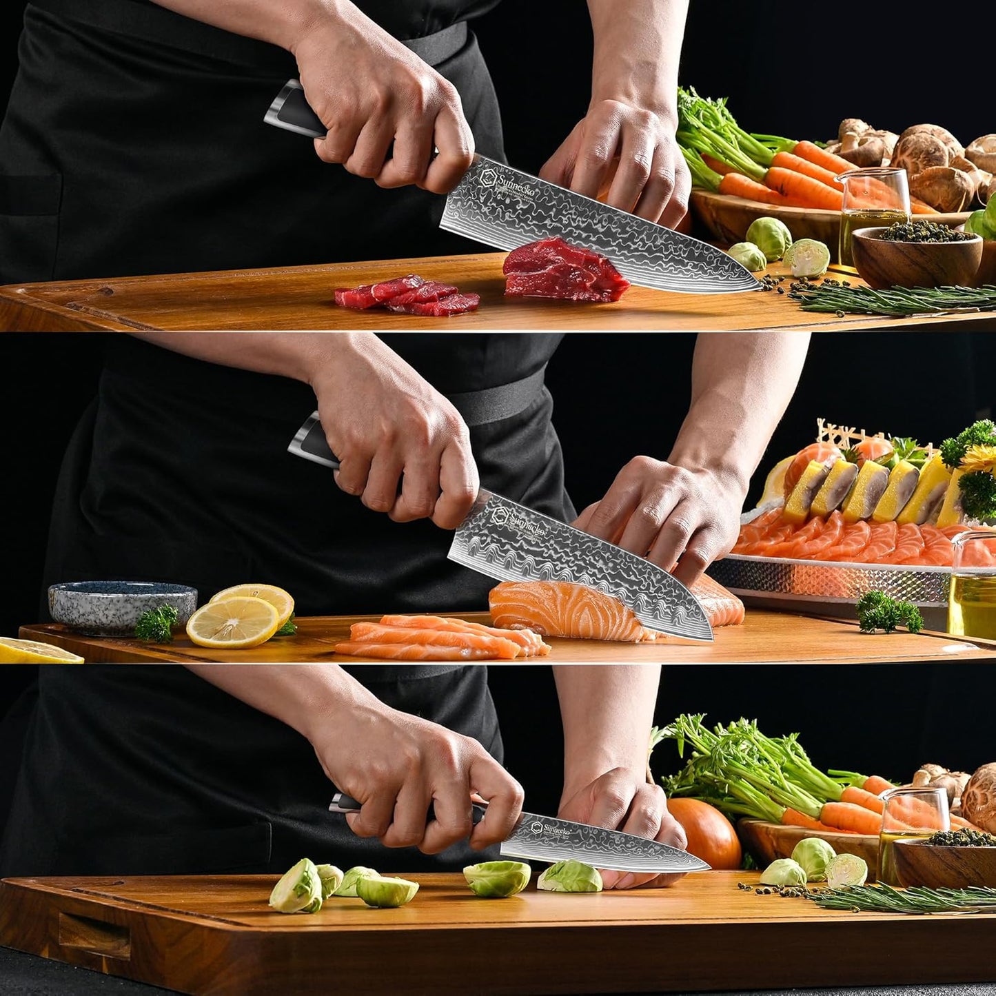 Sunnecko Kitchen Knife Set 3 Piece Chef Knife Set Professonal, Damascus Steel Kitchen Knives Sharp, Gift Box