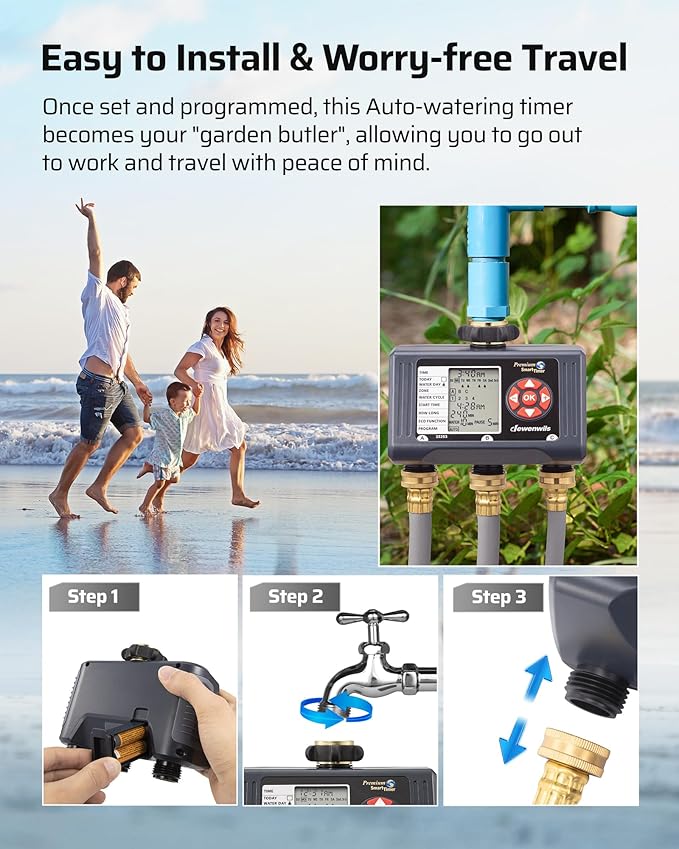 DEWENWILS Sprinkler Timer 3 Zone, Water Timer with 4 Programmable Procedures, Hose Faucet Watering with Automatic/Rain Delay/Manual Mode, Outdoor Irrigation Controller for Lawn, Garden