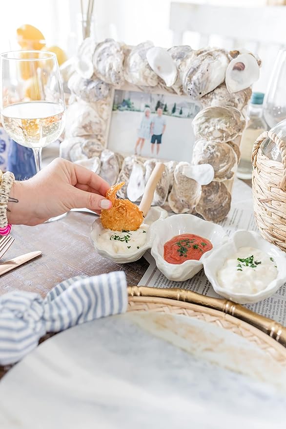 Mud Pie Oyster Shaped Triple Dip and Serving Set, White, 10.25" x 5.5"
