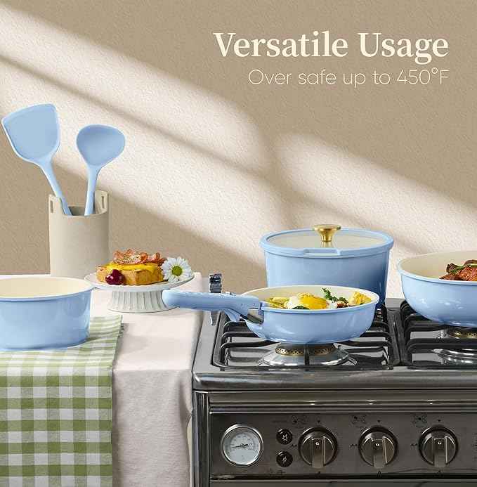 CAROTE 15Pcs Ceramic Cookware Set, Pots and Pans Set Non Stick, Kitchen Cooking Set with Detachable Handle, Non Toxic Induction Cookware, Dishwasher/Oven Safe