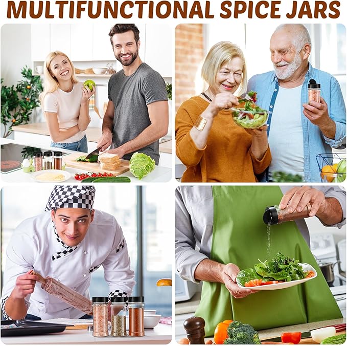 Jadive 36 Pcs Plastic Spice Jars with Shaker Lids Clear Spice Bottles Plastic Seasoning Containers Empty Shaker for Kitchen Storing Herbs Seasoning Powders Pepper Dry Goods (8.5 oz,Black)