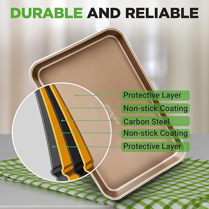 NutriChef 2-Piece Nonstick Stackable Cookie Sheet Set – Non-Toxic Carbon Steel Baking Pans – Heavy Duty, Warp-Resistant, Easy to Clean, Oven & Dishwasher Safe Bakeware