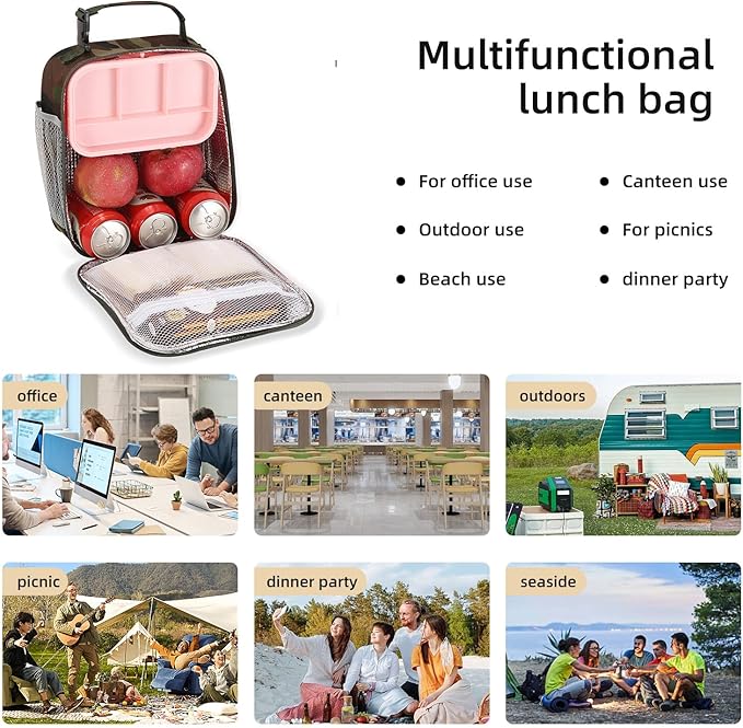 Lovoeo Lunch box Lunch bag for men women Insulated Lunchbox Lunch bags for Work Picnic Travel (Green camo)