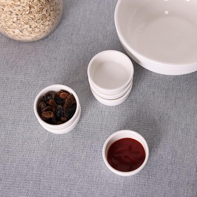 HAOTOP Mini Ramekins 1.5 oz Set of 6,Small Ceramics Souffle Dish, Exactly Designed for Dipping Sauce, Ketchup, Salsa and Jams, 45ml White