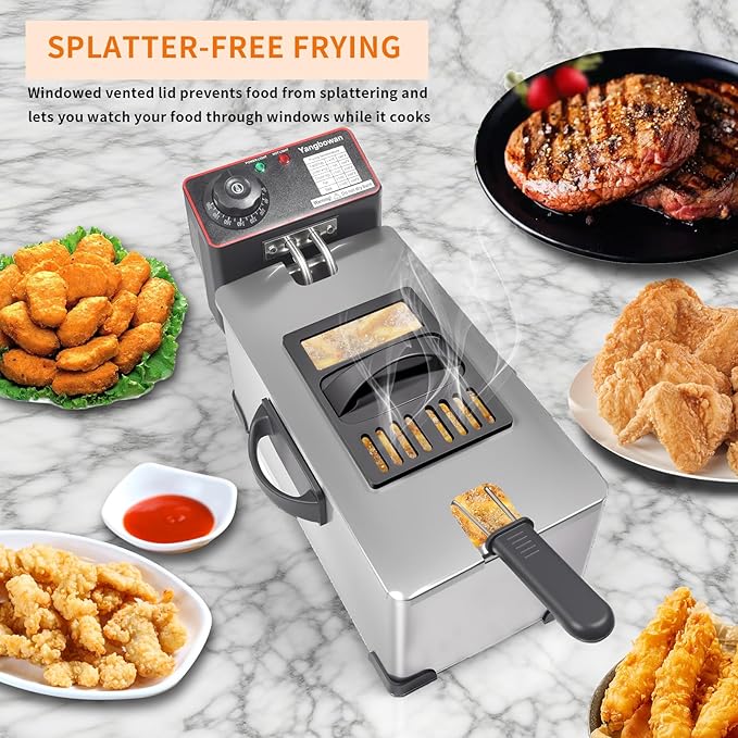 3L Deep Fryer with Basket, 1300W Small Deep Fryers for Home Use, Fryer Pot with Temperature Control, View Window Lid,Stainless Steel Body Electric Deep Fryer Pot for Restaurant