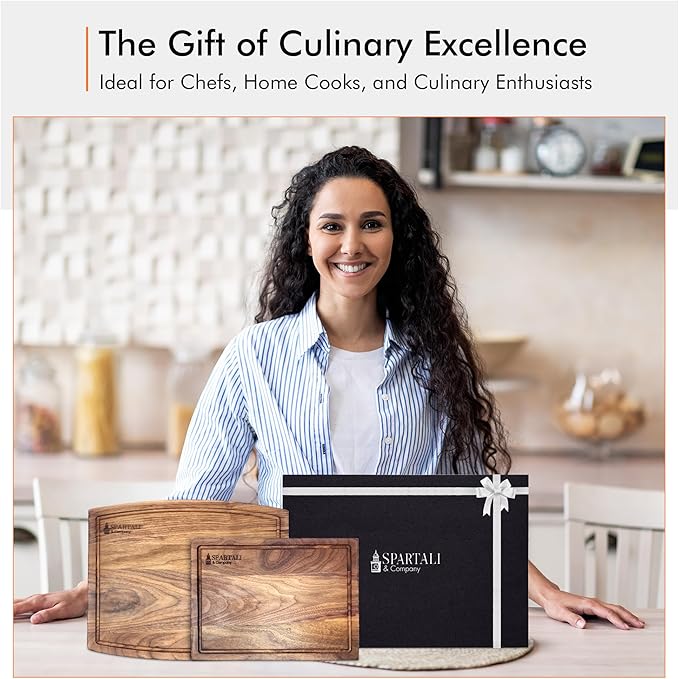 Spartali & Company Black Walnut Cutting Board Set for Kitchen, Reversible Wooden Chopping Board With Juice Grooves, Made from American Black Walnut, set of 2 sizes 12x9 & 15x12. Gift Box included!