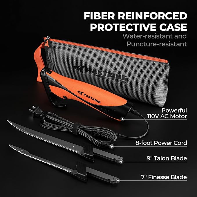 KastKing Speed Demon 110v Electric Fillet Knife, Precision Cut with High Torque Motor, ETL Certified Safety, Balanced Lightweight Handle, 2 Sets of Stainless-steel Blades