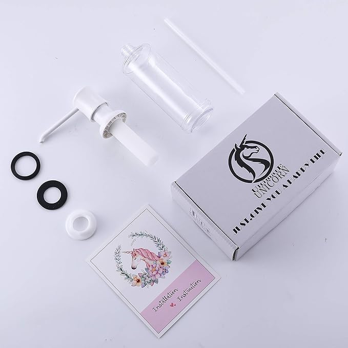 White Sink Soap Dispenser for Kitchen Sink (White), Built-in and Refill-from-Top Design with Liquid Hand & Dish Soap Bottle