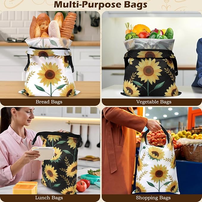 2 Pack Reusable Bread Bags for Homemade Bread, 17"×13" Sourdough Bread Storage Bags with Bowl Cover - Keep Loaf Fresh and Easy to Wash(Sunflowers)