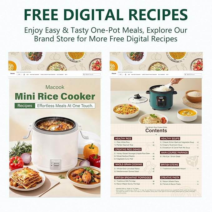 Macook Mini Rice Cooker | 6-Cup (0.6L) Small Rice Maker | One-Button Operation | Non-Stick Inner Pot | Automatic Keep Warm & Overheat-Proof | for 1-6 People, Students & Small Families (Green)