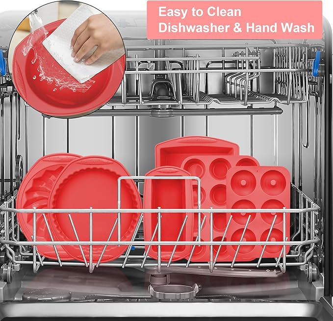9-in-1 Nonstick Silicone Baking Pan Set, Fluted Cake Muffin Loaf Bread Pizza Cupcake Mold Tray, Heat Resistant Bakeware Utensils Kit