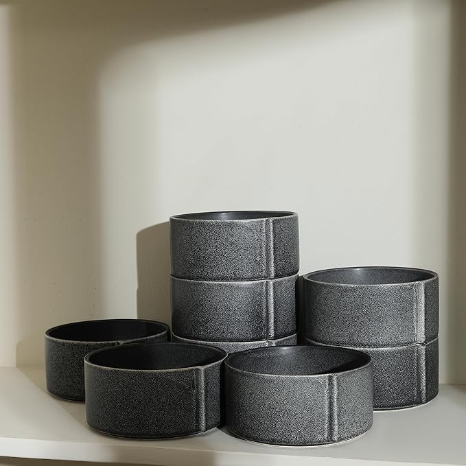 Stone Lain Bao 8-Piece Bowl Set Stoneware, Charcoal