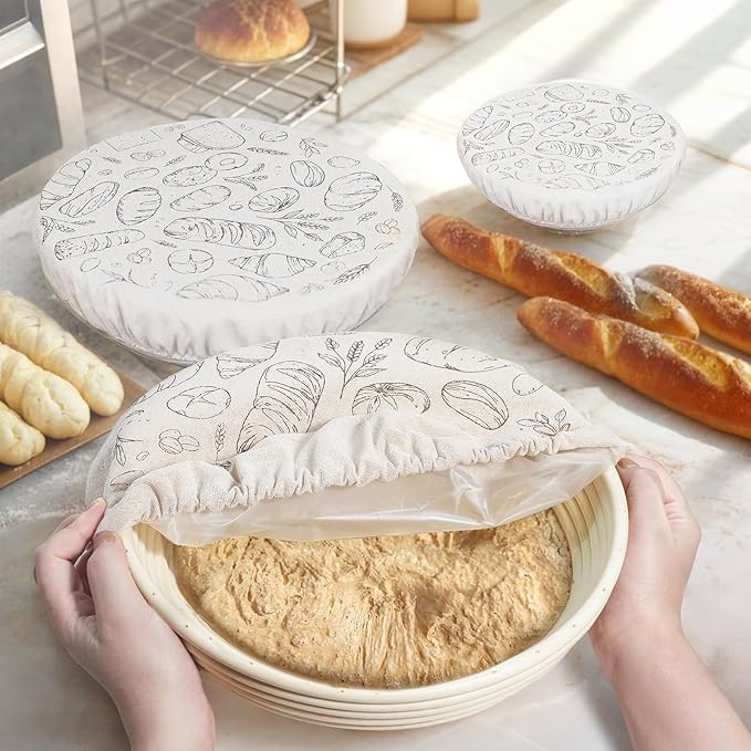 8'' 10'' 12'' Bowl Covers for Bread Proofing with Plastic Liner, Reusable Cloth Bread Bowl Cover for Sourdough Rising