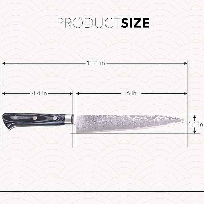 Kagayaki Japanese Chef’s Knife, KGR-1 Professional Petty Knife, Traditional Hammer Forged R-2 Damascus Steel with Ergonomic Linen Micarta Handle, 5.9 inch