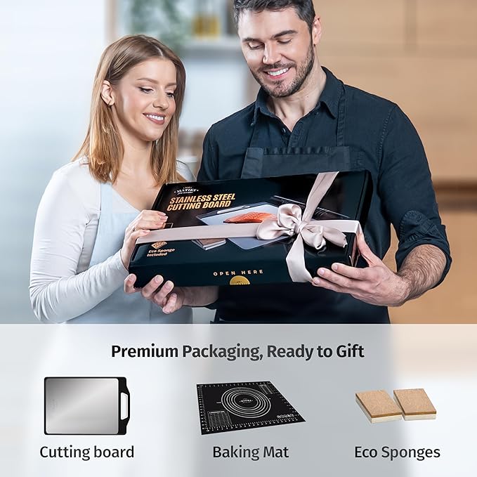 Matiks Stainless Steel Cutting Board Set - 16โร11โ Large Double Sided Dishwasher Safe Metal Cutting Board for Kitchen โ Ideal for Chopping Meat & Veggies - Christmas Gift & Housewarming Gifts New Home