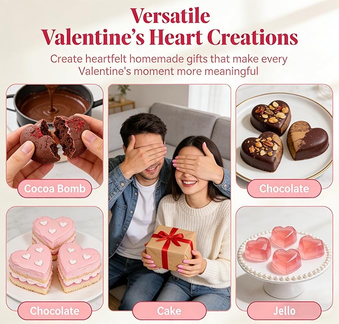 3D Diamond Heart Silicone Molds 2 Pack 12-Cavity Valentine Love Shape for Hot Cocoa Bombs, Chocolate, Cake, Soap, Jelly, Candy, Ice Cube DIY Baking & Party Gift Making