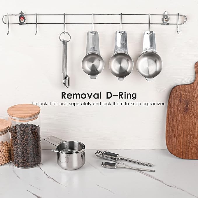 Measuring Cups and Spoons Set, 20-Piece 18/8 Stainless Steel Measuring Cups and Spoons Set, Measuring Stick Leveler, Measurement Conversion Chart Fridge Magnet, with 2/3 & 3/4 Measure Cup